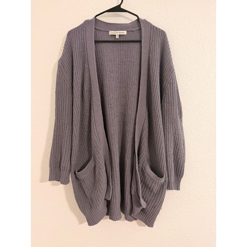 Cupcakes and Cashmere Grey Open Front Knit Cardigan Sweater XS Oversized Cozy